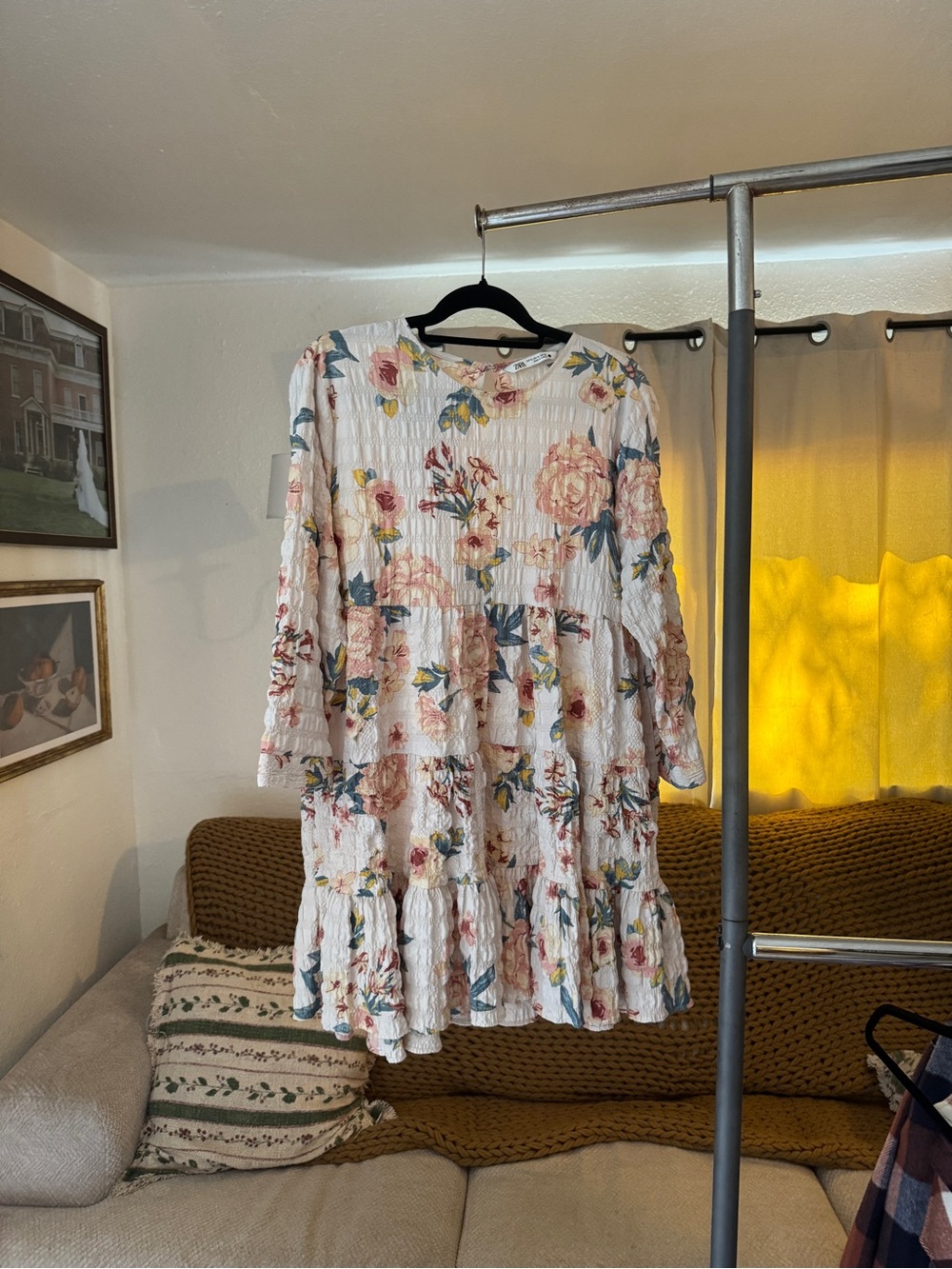 Zara Cream Floral Top with Pink and Yellow Blooms